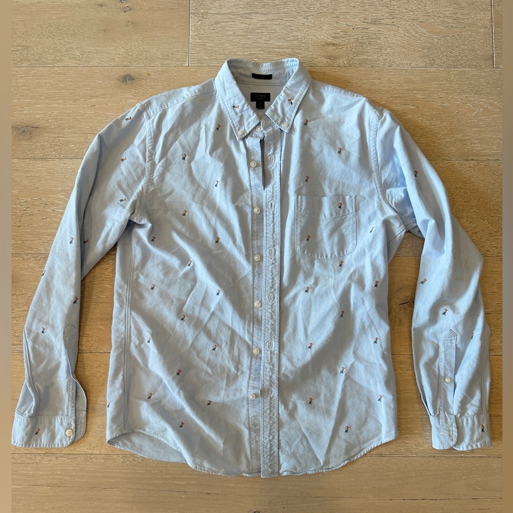 J Crew Mens Medium Slim Fit Pelican All Over Print Oxford Button Down Shirt Gray